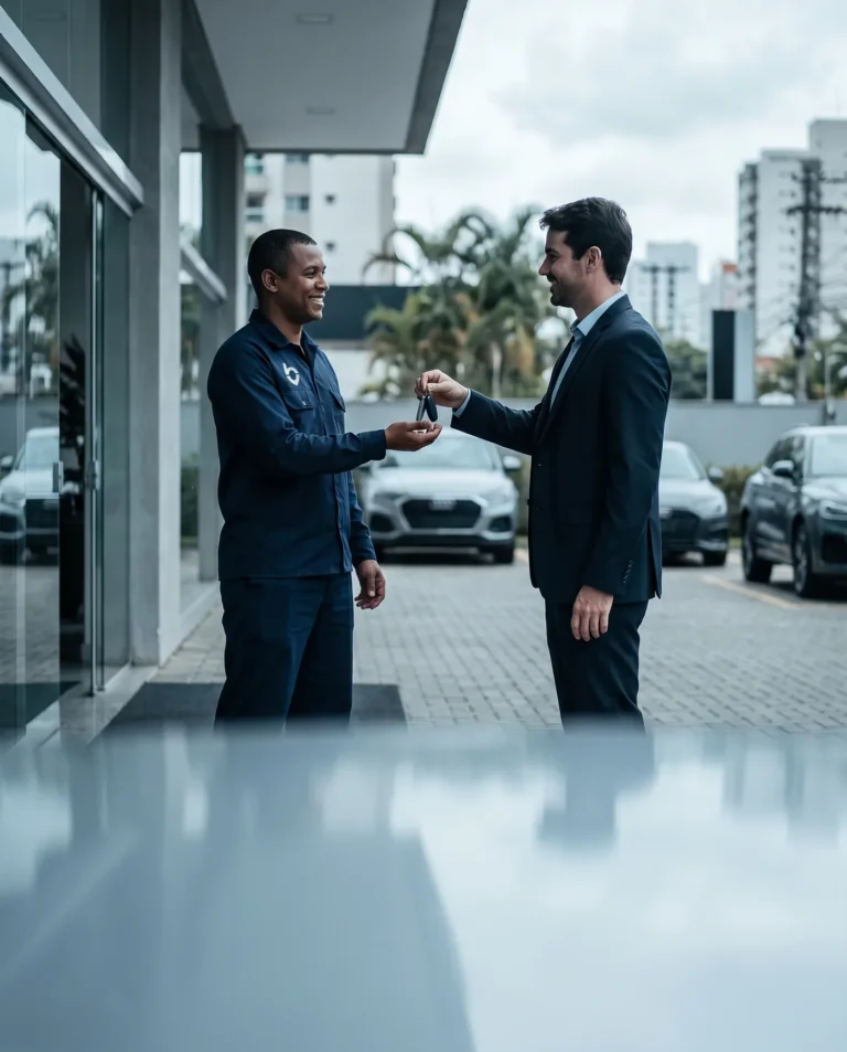 Manobrista recebendo a chave de um cliente